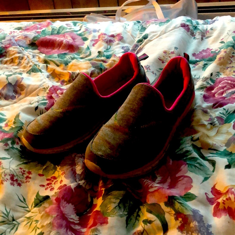 Cute gray pink and rainbow slip on shoes
